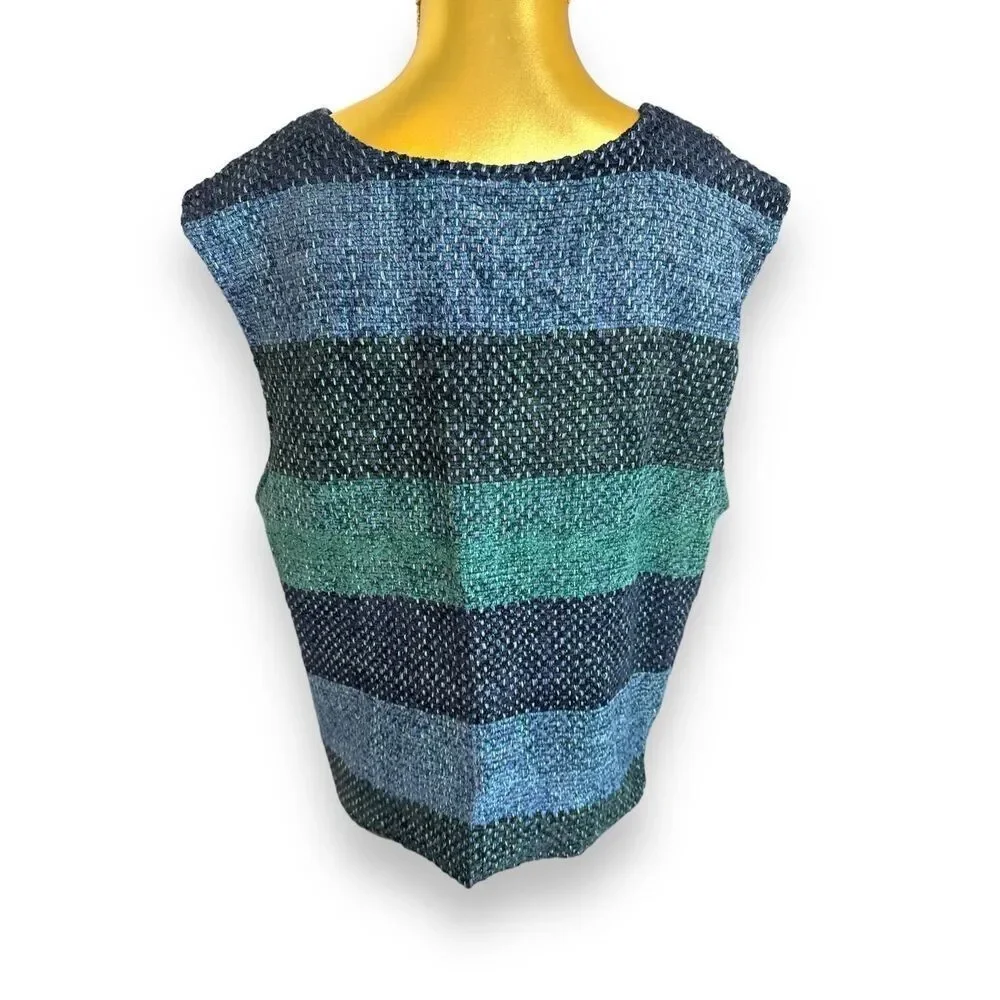 Vintage Westbound Womens Blue Cotton Tweed Striped Full Zip Vest sz XL 1980s-90s
